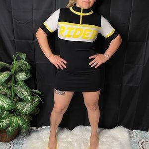 Black white and yellow mini rider dress
